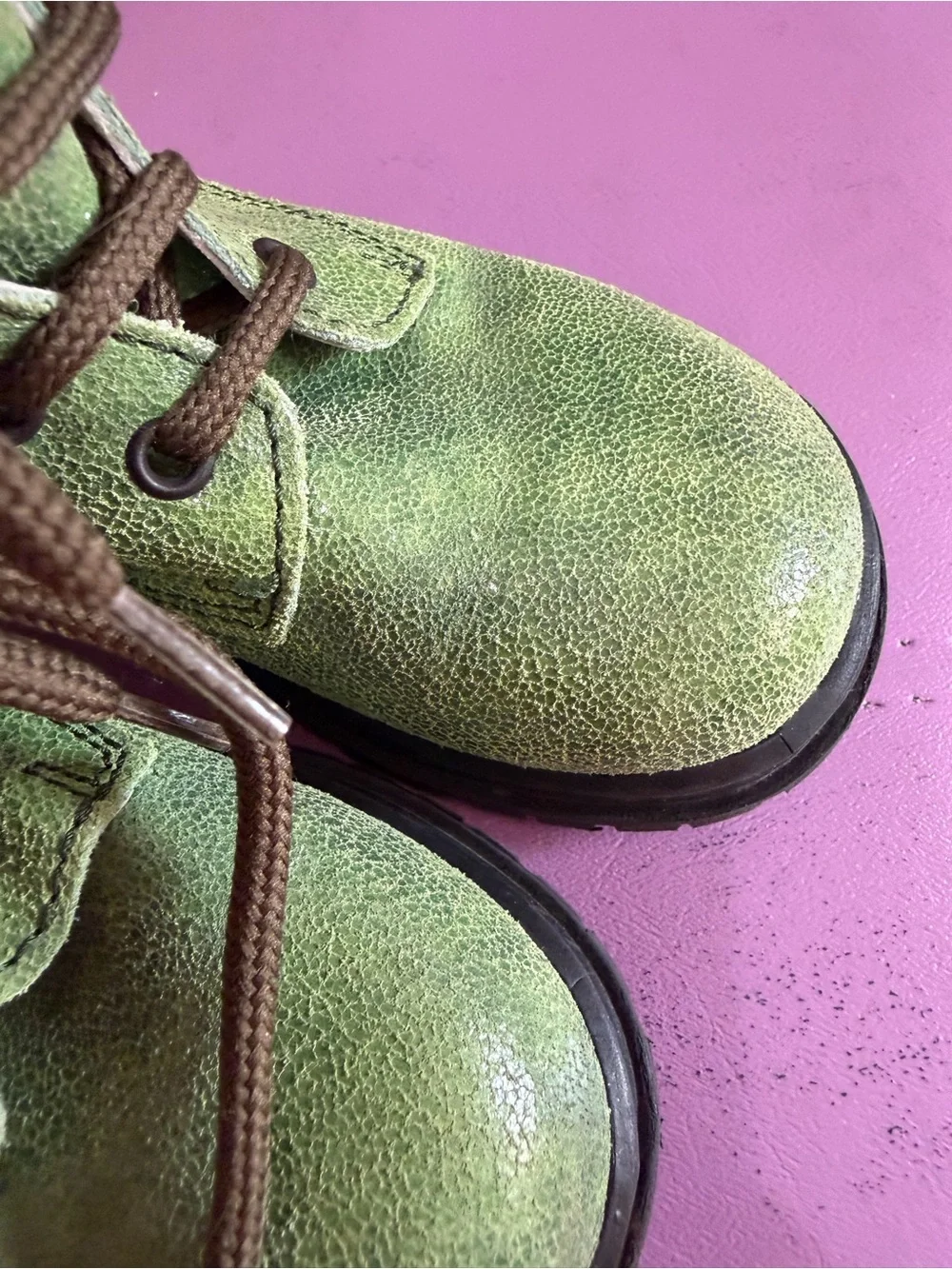 Girls Green Lace-Up Ankle Boots with Embroidered Floral Detail